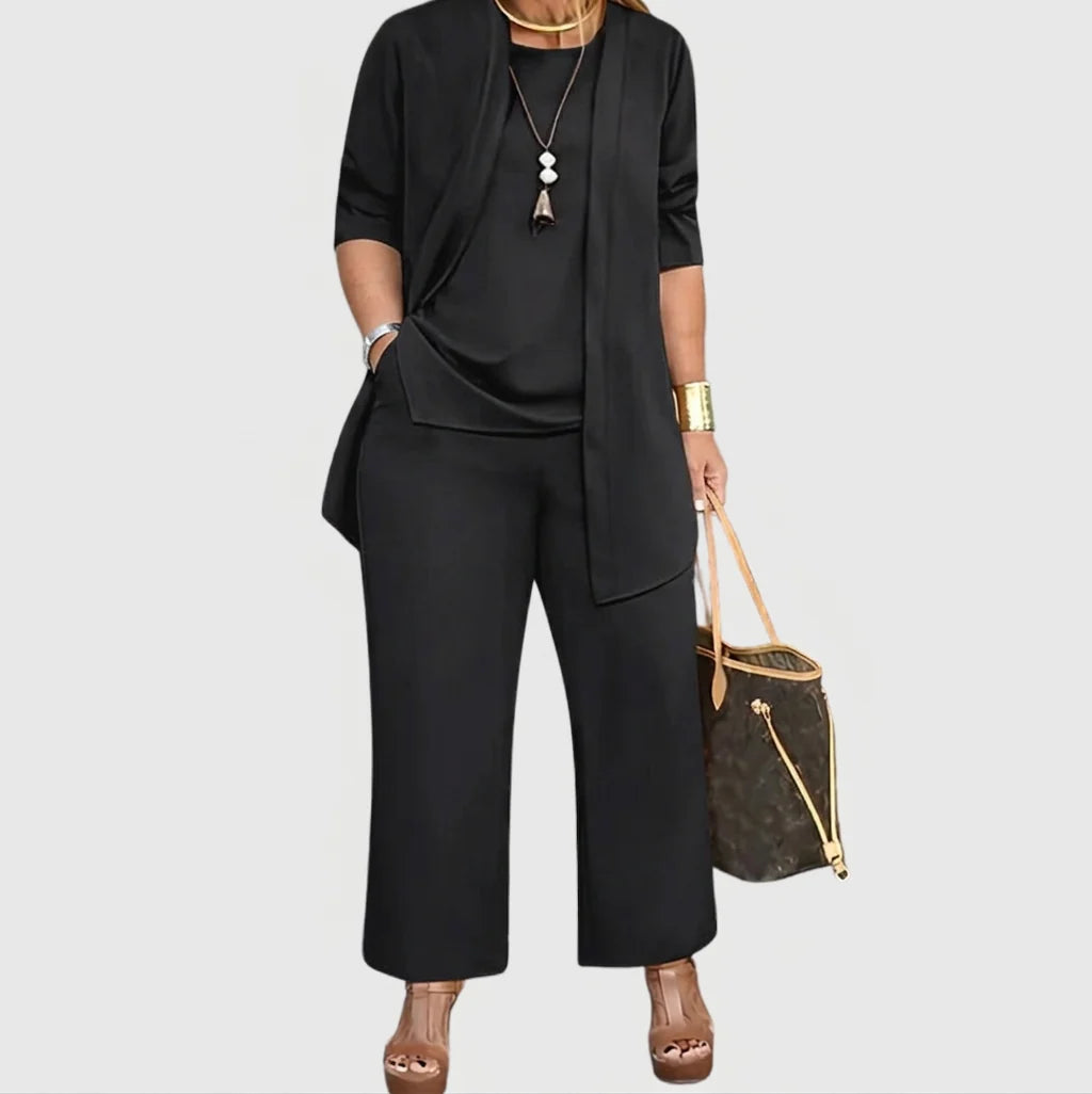 3-Piece Women's Lounge Set with Relaxed Top and Wide-Leg Pants 0