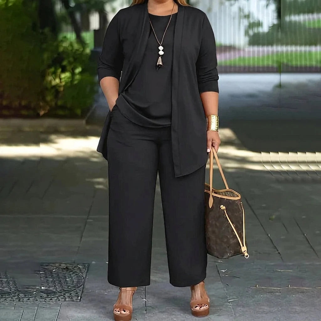 3-Piece Women's Lounge Set with Relaxed Top and Wide-Leg Pants 1