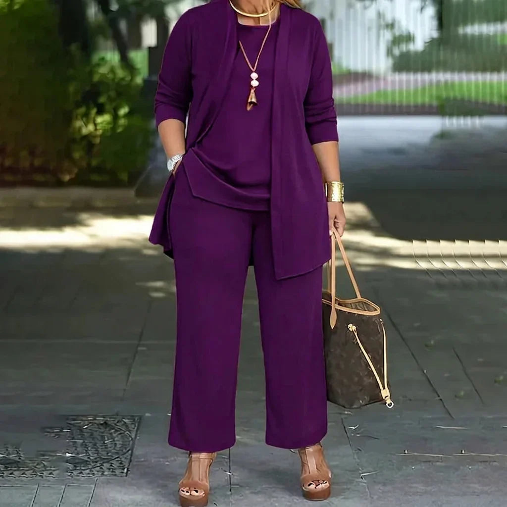 3-Piece Women's Lounge Set with Relaxed Top and Wide-Leg Pants 4