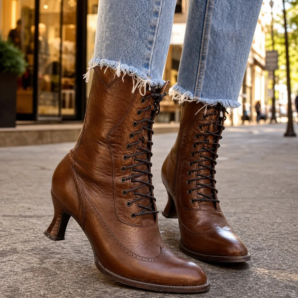 Black Ankle Boots with Brogue Detailing and Cushioned Insole for Women 2