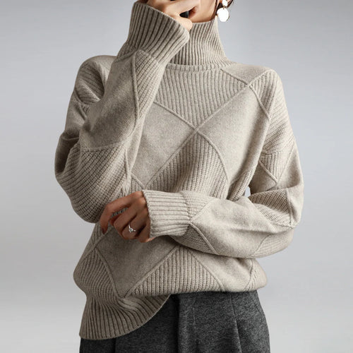 Cashmere Blend Turtleneck Sweater for Men – Tailored Fit, Diamond Pattern 1
