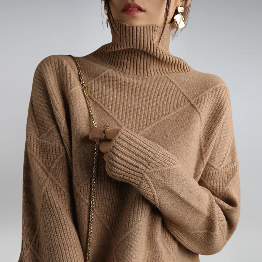 Cashmere Blend Turtleneck Sweater for Men – Tailored Fit, Diamond Pattern 3
