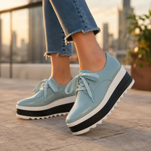 Cushioned Platform Sneakers with Glossy Patent Finish for All-Day Comfort 0