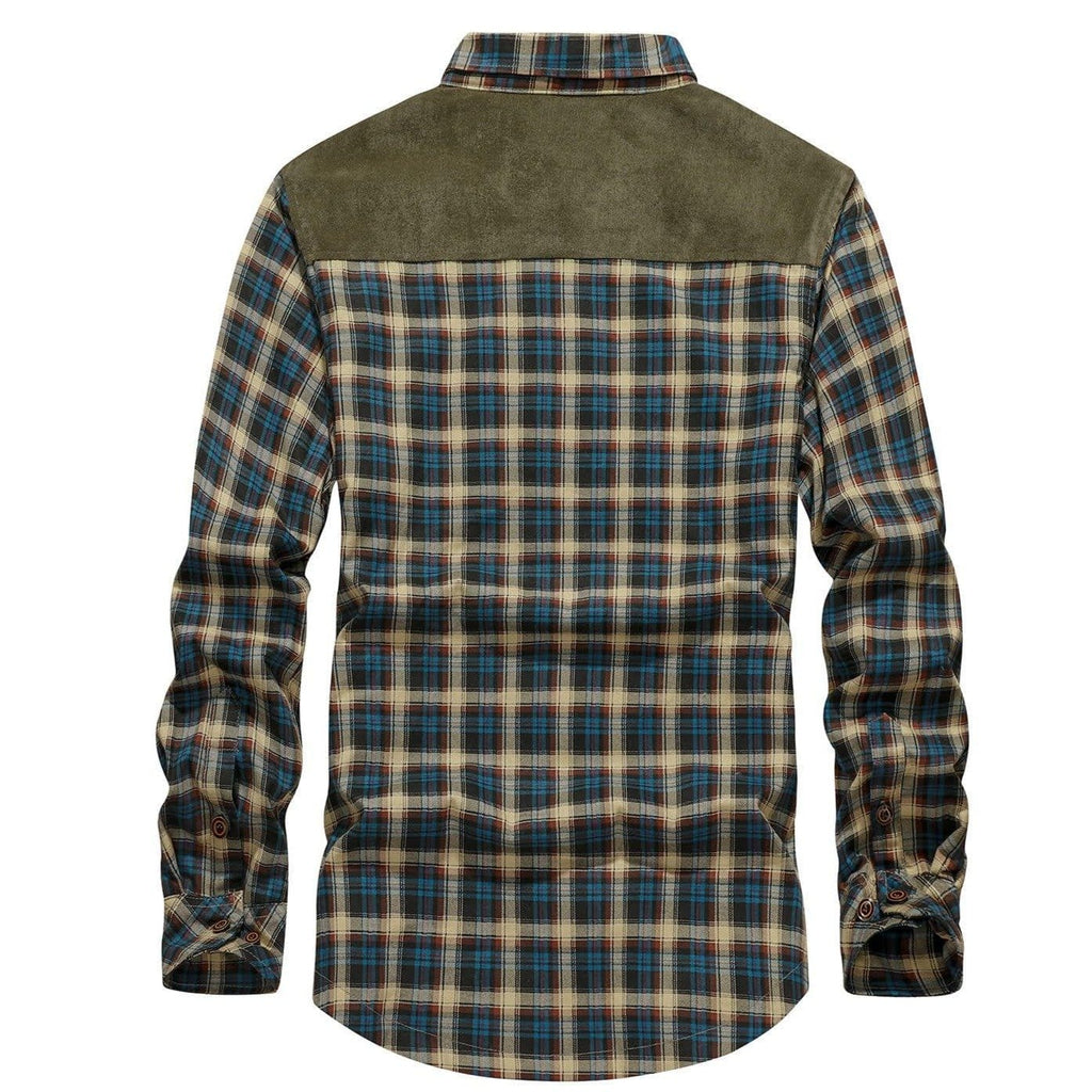 Fitted Flannel Shirt Jacket for Men with Quilted Sleeves and Snap Buttons 2