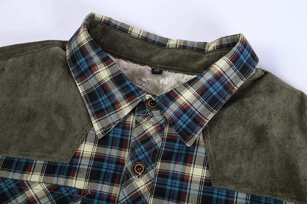 Fitted Flannel Shirt Jacket for Men with Quilted Sleeves and Snap Buttons 4
