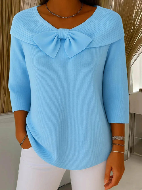 Fitted Women's Sweater with Bow Detail - Soft, Lightweight Knit 0