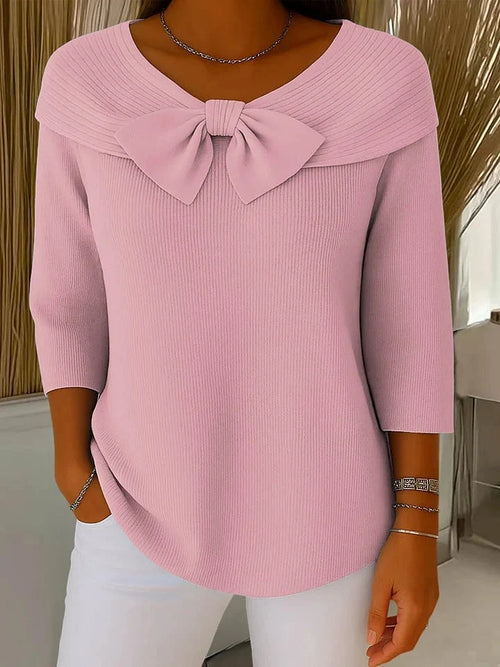 Fitted Women's Sweater with Bow Detail - Soft, Lightweight Knit 1