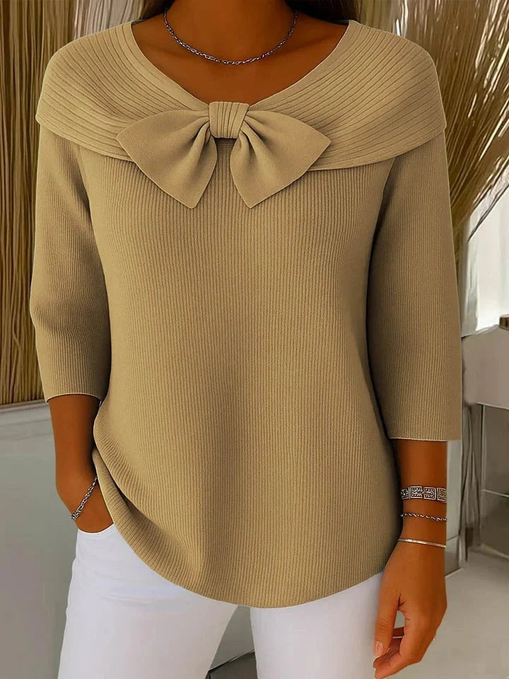 Fitted Women's Sweater with Bow Detail - Soft, Lightweight Knit 2