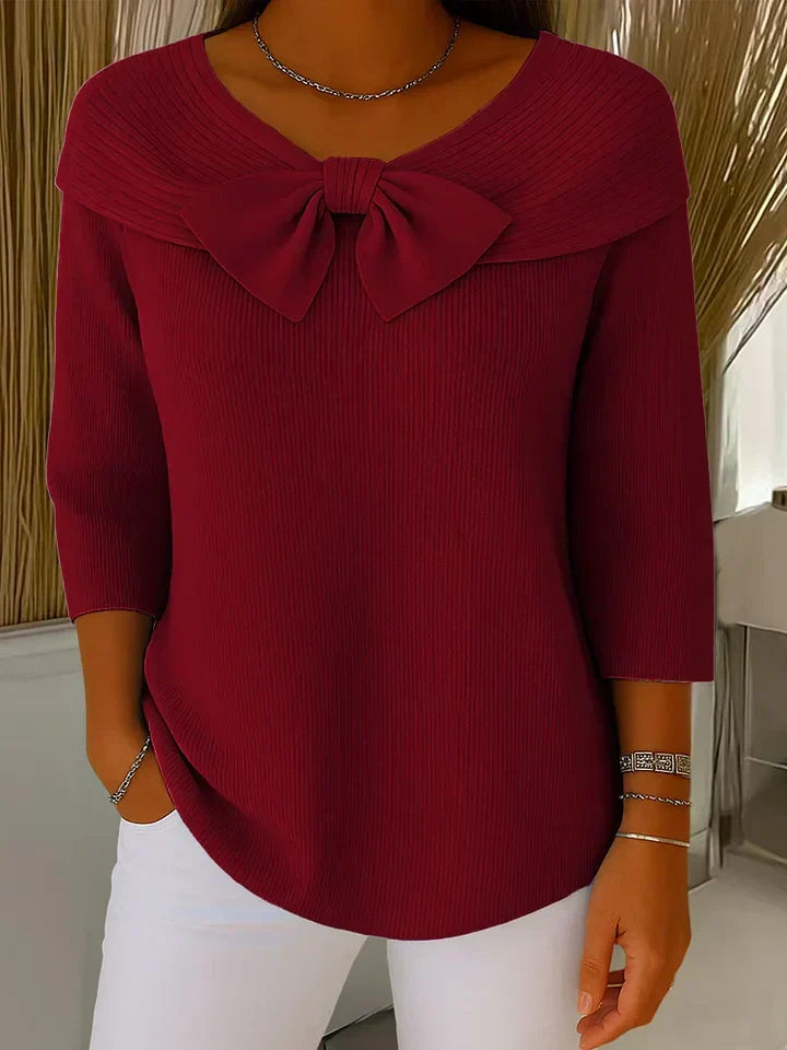 Fitted Women's Sweater with Bow Detail - Soft, Lightweight Knit 3