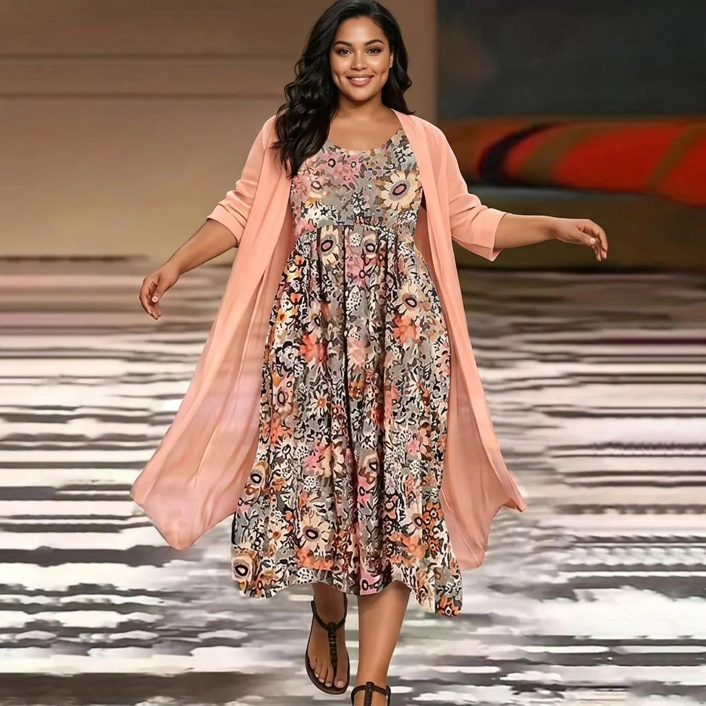 Flowy Two-Piece Boho Midi Dress - Lightweight Floral Wedding Guest Dress 2
