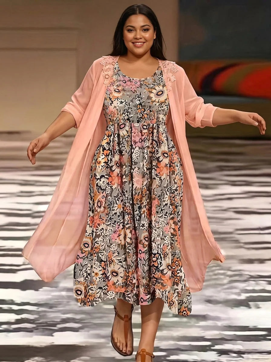 Flowy Two-Piece Boho Midi Dress - Lightweight Floral Wedding Guest Dress 5