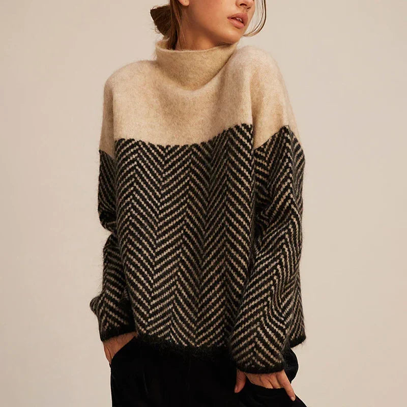 Funnel Neck Knit Sweater with Textured Pattern for Everyday Wear 0