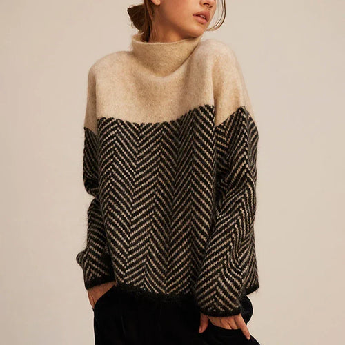 Funnel Neck Knit Sweater with Textured Pattern for Everyday Wear 0