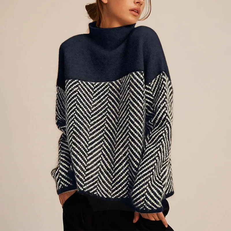 Funnel Neck Knit Sweater with Textured Pattern for Everyday Wear 2