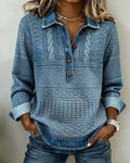 Half-Button Sweatshirt with Structured Collar and Printed Knit Design 0
