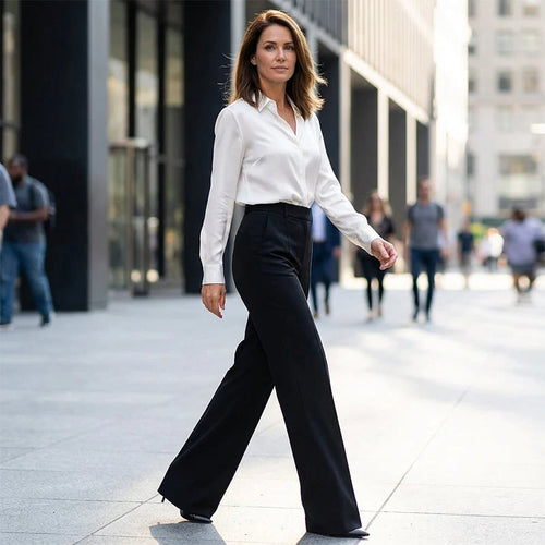 High-Waisted Tailored Women's Pants with Stretch Fabric Blend 1