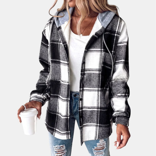 Hooded Plaid Flannel Shirt Jacket for Men - Relaxed Fit, Lightweight 1