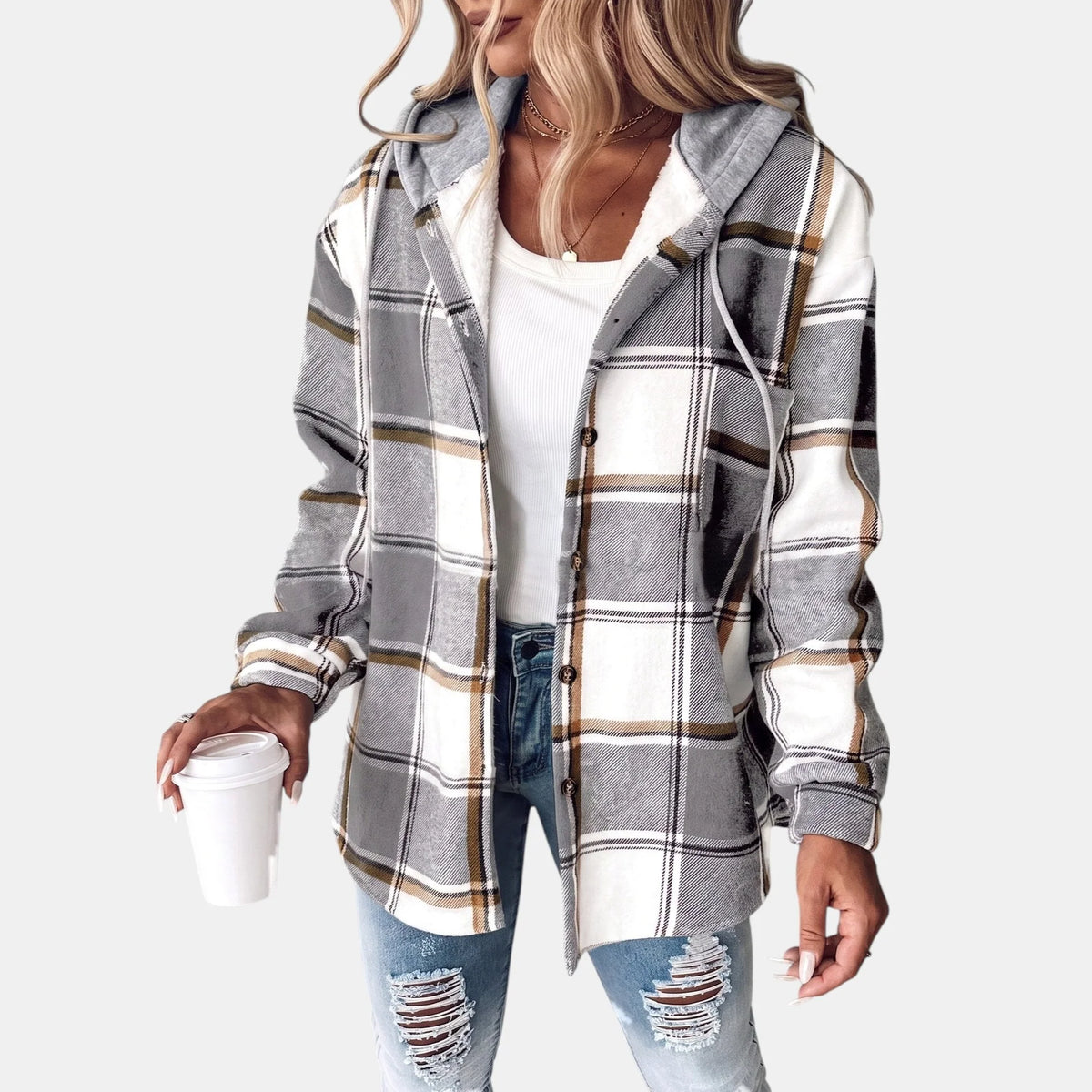 Hooded Plaid Flannel Shirt Jacket for Men - Relaxed Fit, Lightweight 2