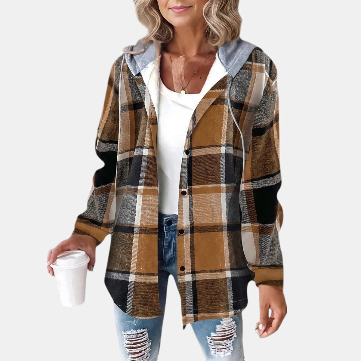Hooded Plaid Flannel Shirt Jacket for Men - Relaxed Fit, Lightweight 3