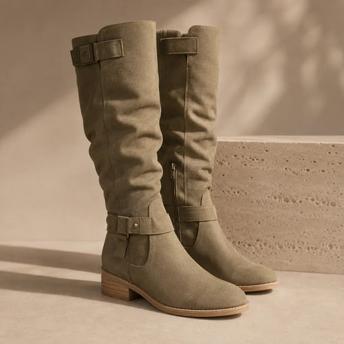 Knee High Slouch Boots for Women with Low Stacked Heel and Side Zipper 0