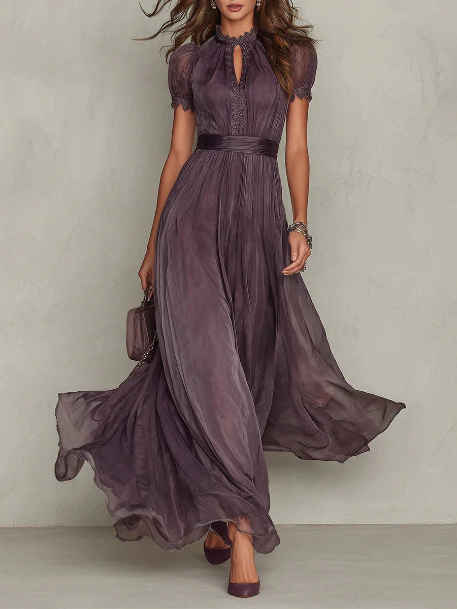 Lightweight Chiffon Maxi Dress with Keyhole Neckline for Weddings 0