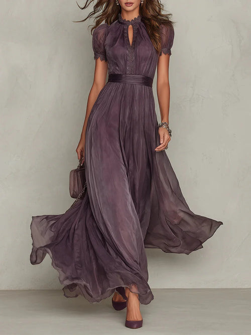 Lightweight Chiffon Maxi Dress with Keyhole Neckline for Weddings 0