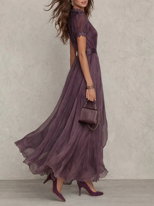 Lightweight Chiffon Maxi Dress with Keyhole Neckline for Weddings 1