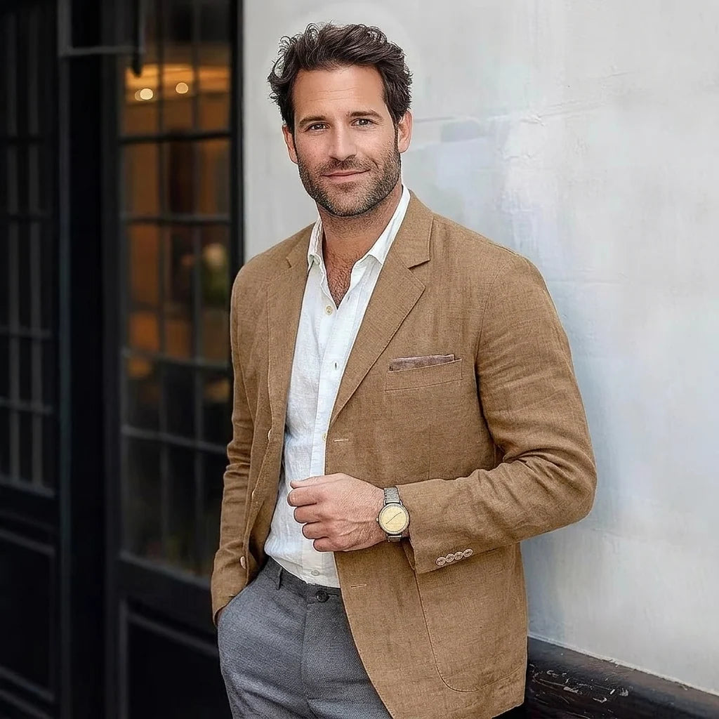 Lightweight Linen-Blend Blazer with Relaxed Fit 1