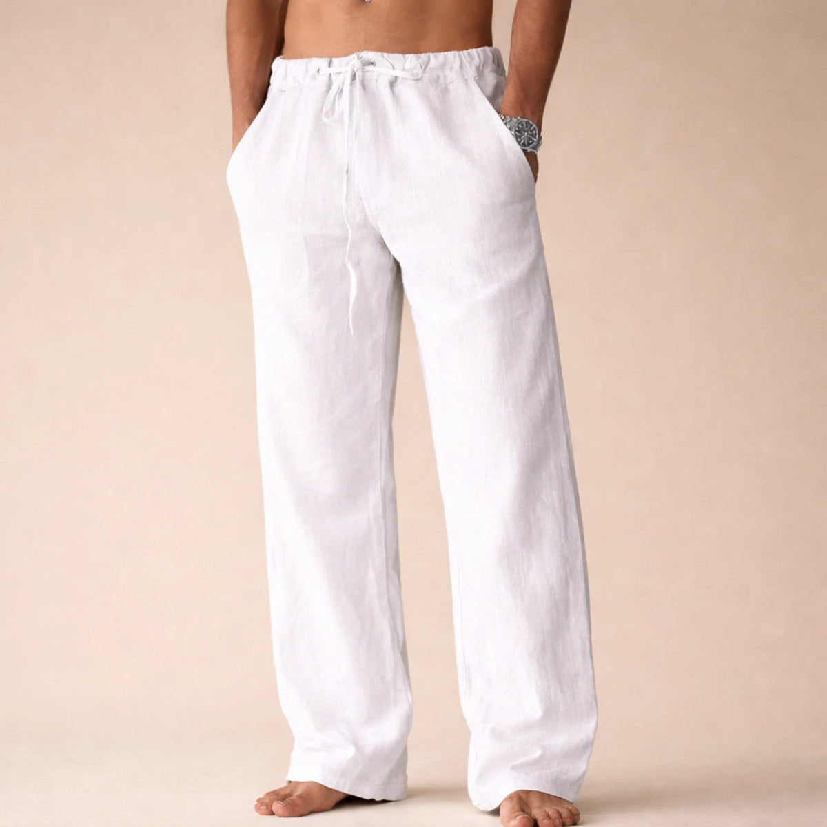 Lightweight Linen Trousers with Adjustable Drawstring Waist 1