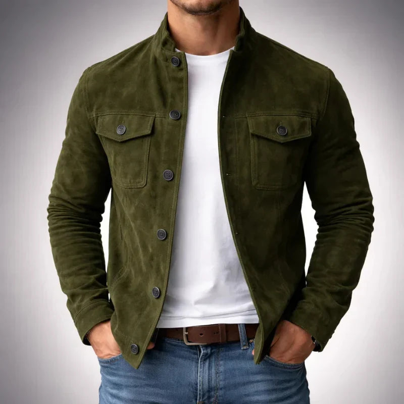 Men's Classic Suede Jacket with Structured Fit and Chest Pockets 0