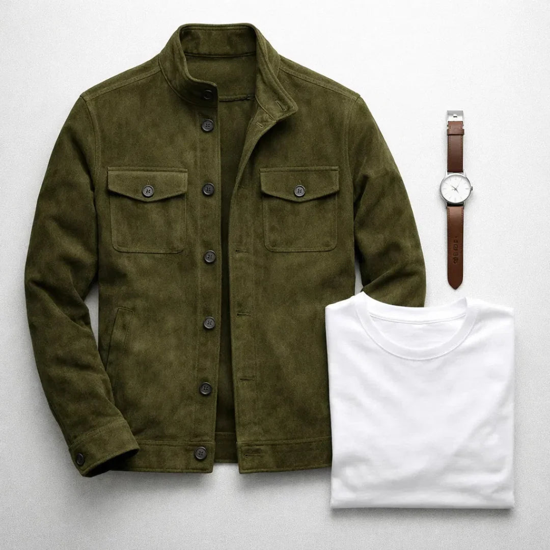 Men's Classic Suede Jacket with Structured Fit and Chest Pockets 5