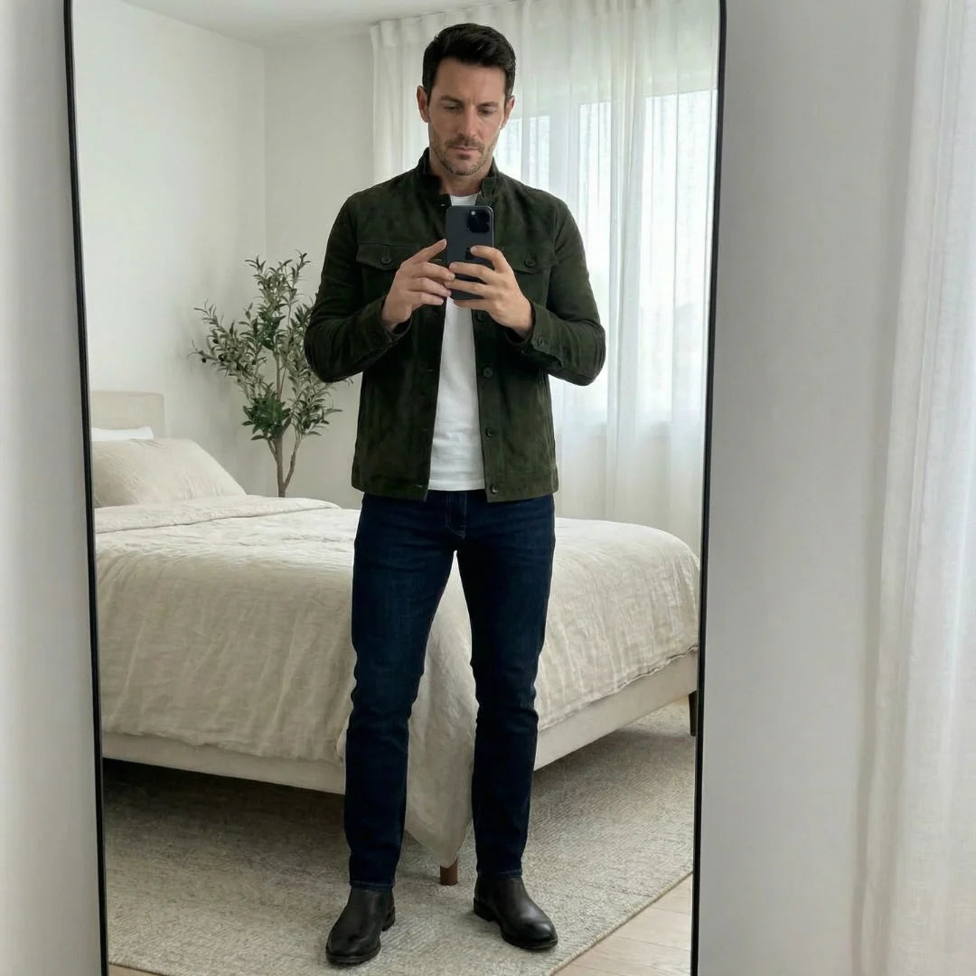 Men's Classic Suede Jacket with Structured Fit and Chest Pockets 6