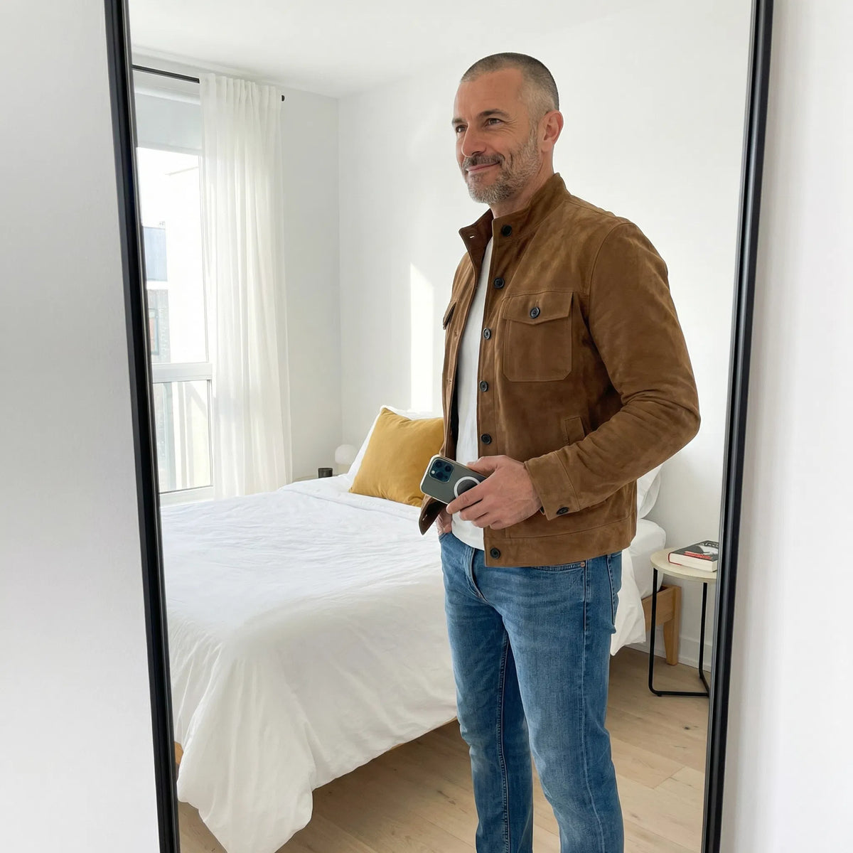 Men's Classic Suede Jacket with Structured Fit and Chest Pockets 7