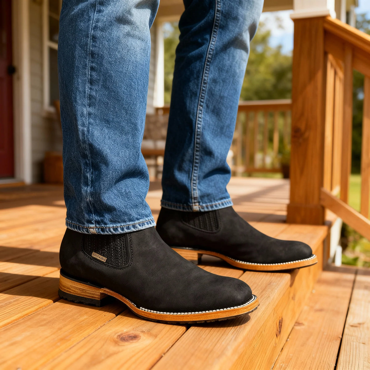 Men's Durable Ranch Boots with Supportive Heel and Elastic Panels 5
