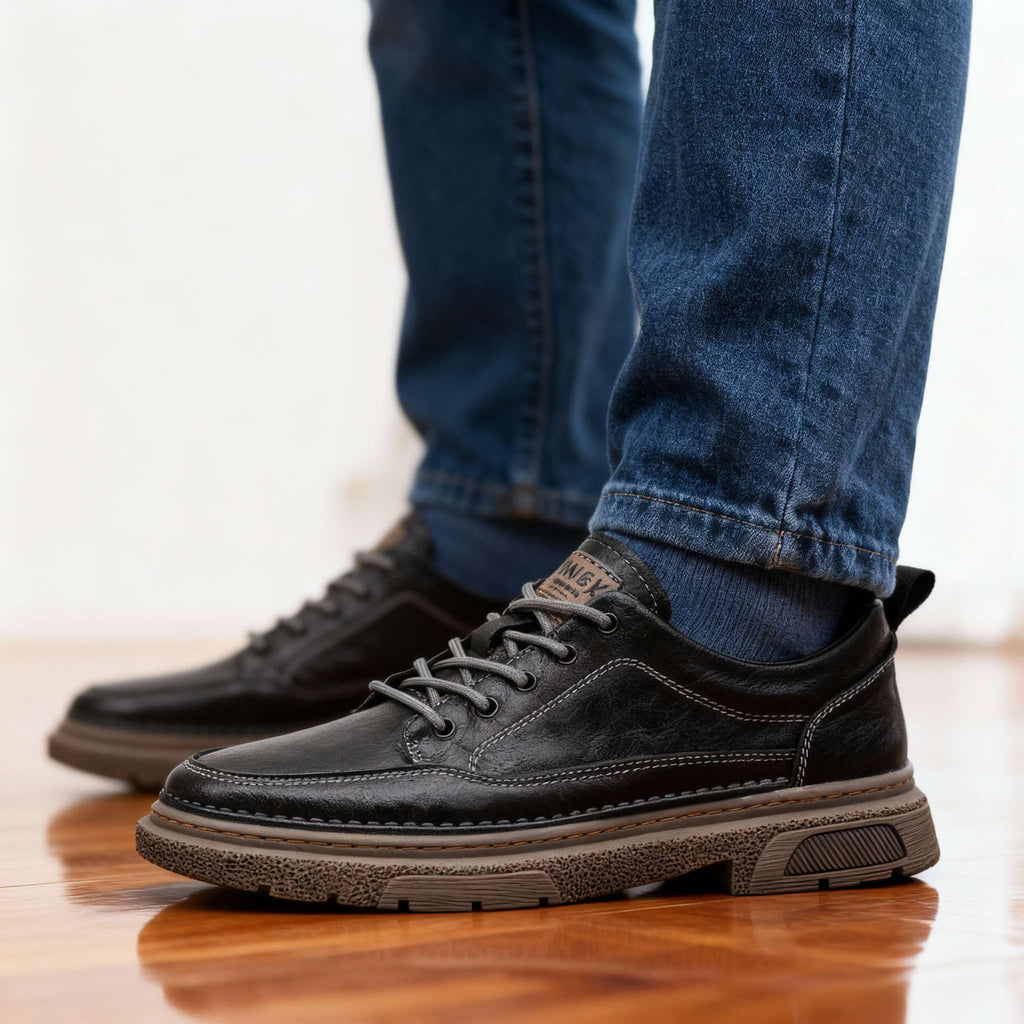 Men's Leather Sneakers with Cushioned Footbed and Shock-Absorbing Sole 4