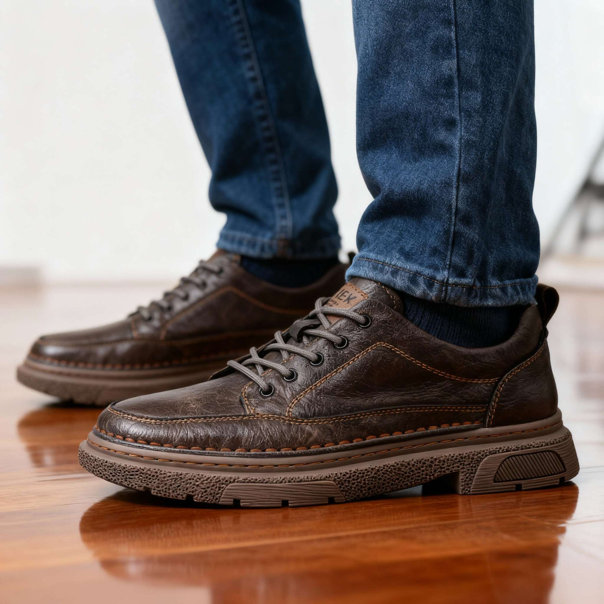 Men's Leather Sneakers with Cushioned Footbed and Shock-Absorbing Sole 6