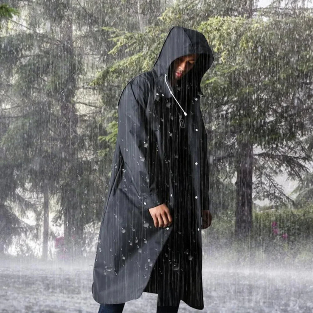 Men's Long Waterproof Raincoat with Adjustable Hood - Lightweight & Breathable 2