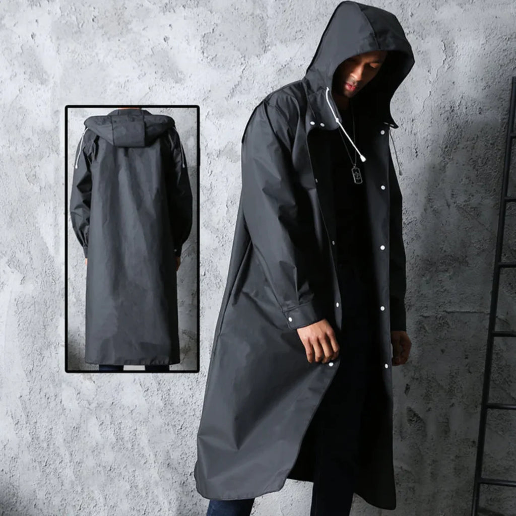 Men's Long Waterproof Raincoat with Adjustable Hood - Lightweight & Breathable 3