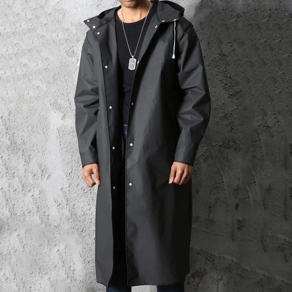 Men's Long Waterproof Raincoat with Adjustable Hood - Lightweight & Breathable 4
