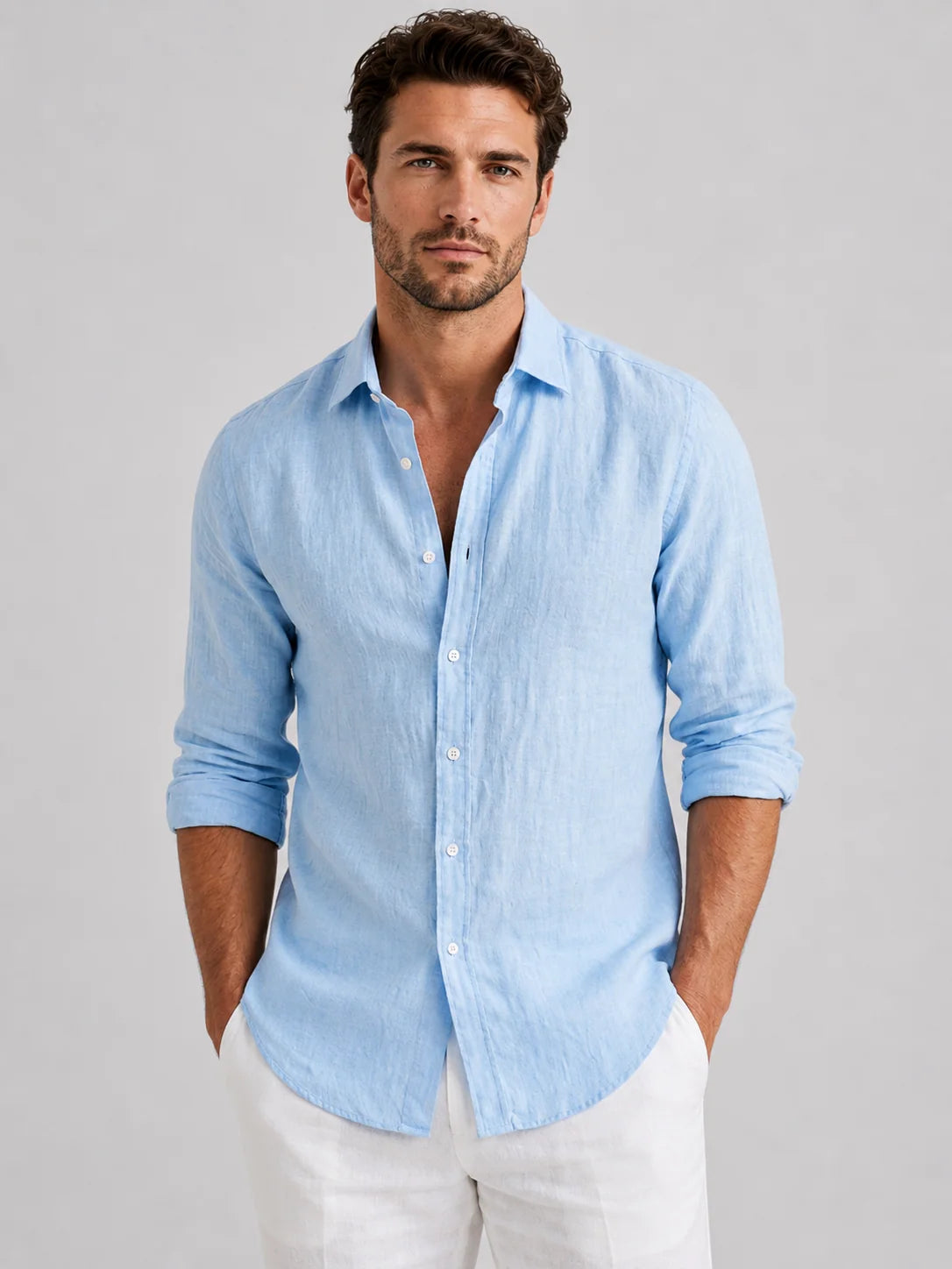 Men's Relaxed Fit Linen-Style Summer Shirt with Button-Up Front 0