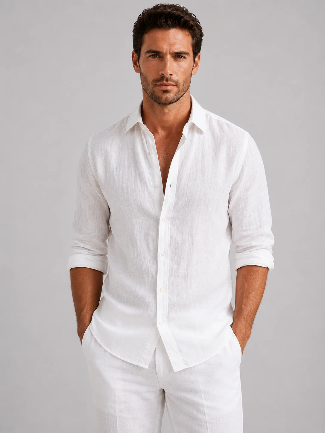 Men's Relaxed Fit Linen-Style Summer Shirt with Button-Up Front 3