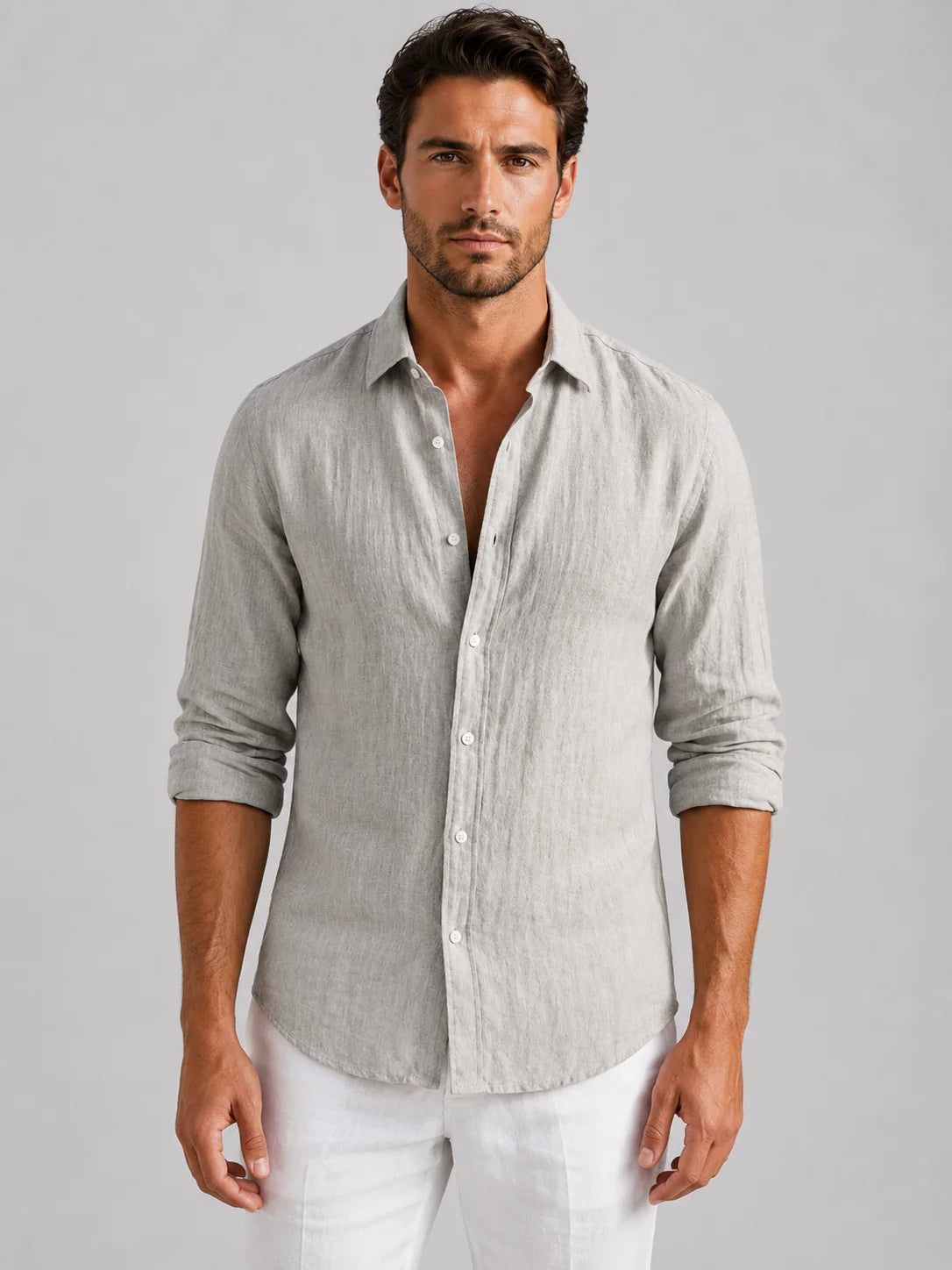Men's Relaxed Fit Linen-Style Summer Shirt with Button-Up Front 4