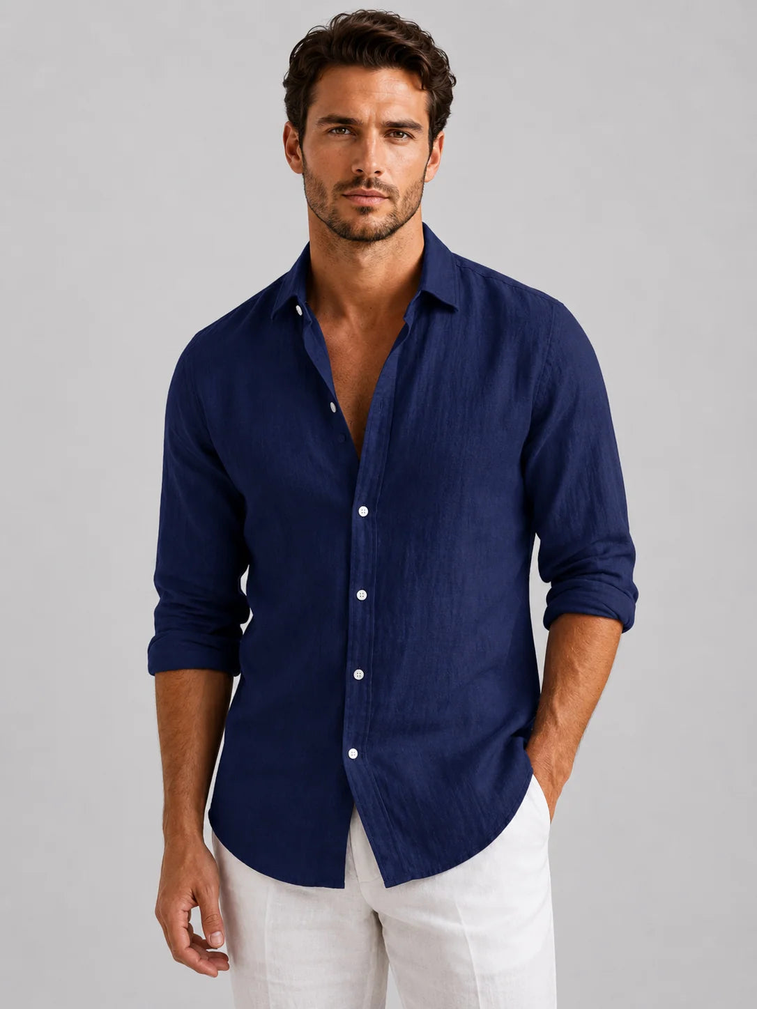 Men's Relaxed Fit Linen-Style Summer Shirt with Button-Up Front 5