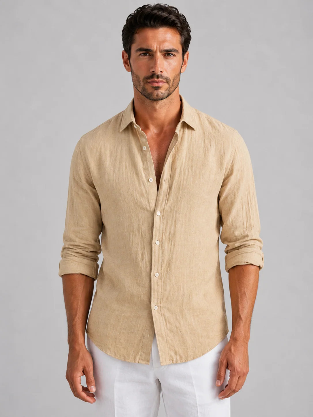 Men's Relaxed Fit Linen-Style Summer Shirt with Button-Up Front 6