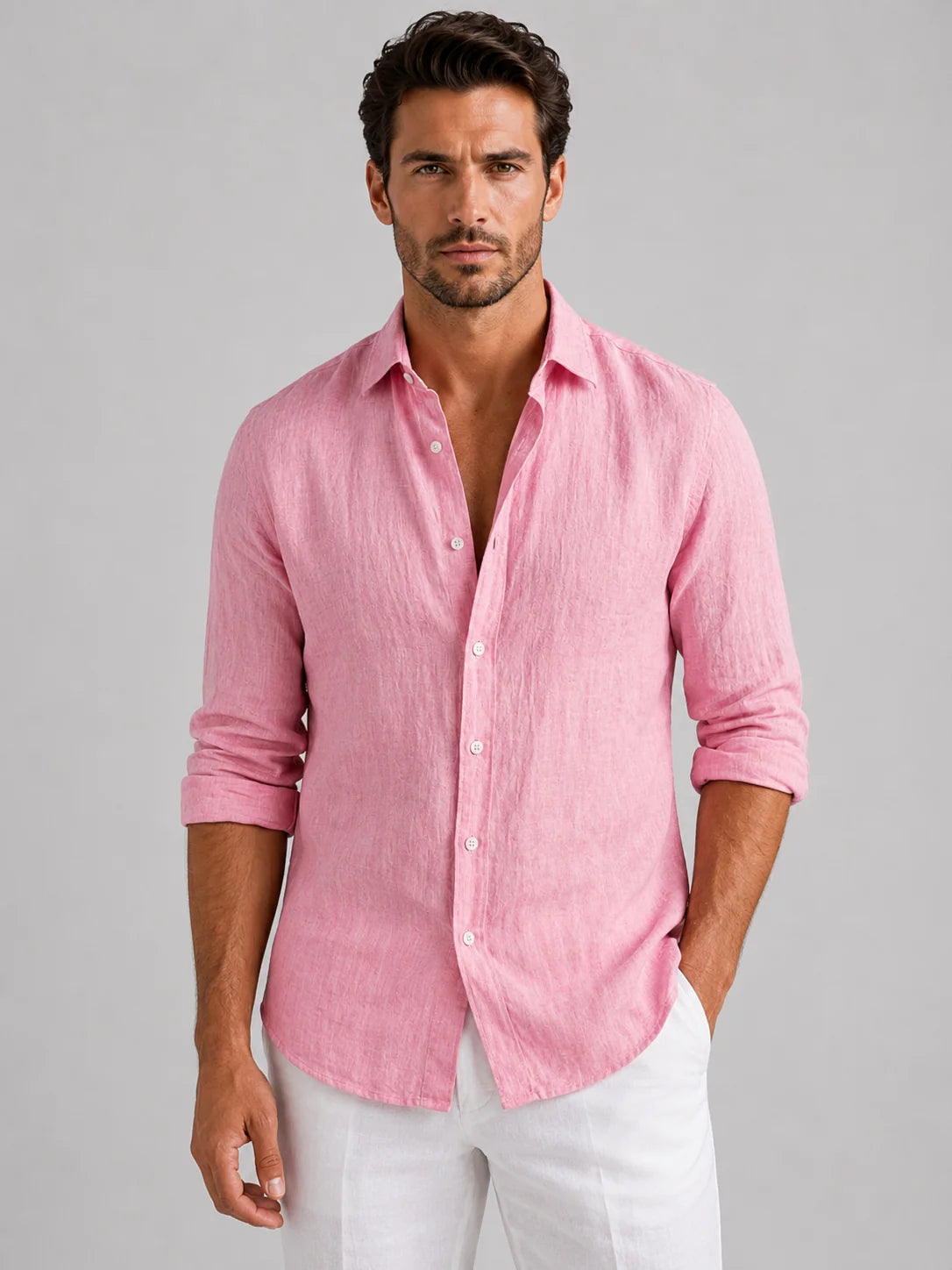 Men's Relaxed Fit Linen-Style Summer Shirt with Button-Up Front 7