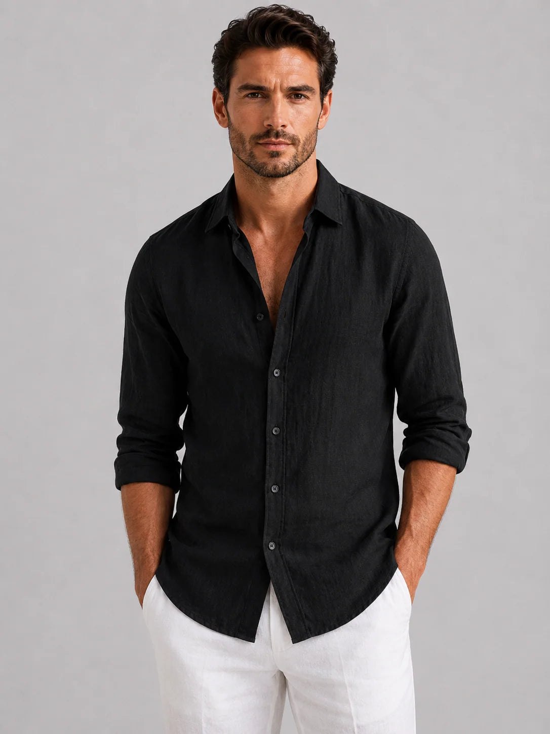 Men's Relaxed Fit Linen-Style Summer Shirt with Button-Up Front 8