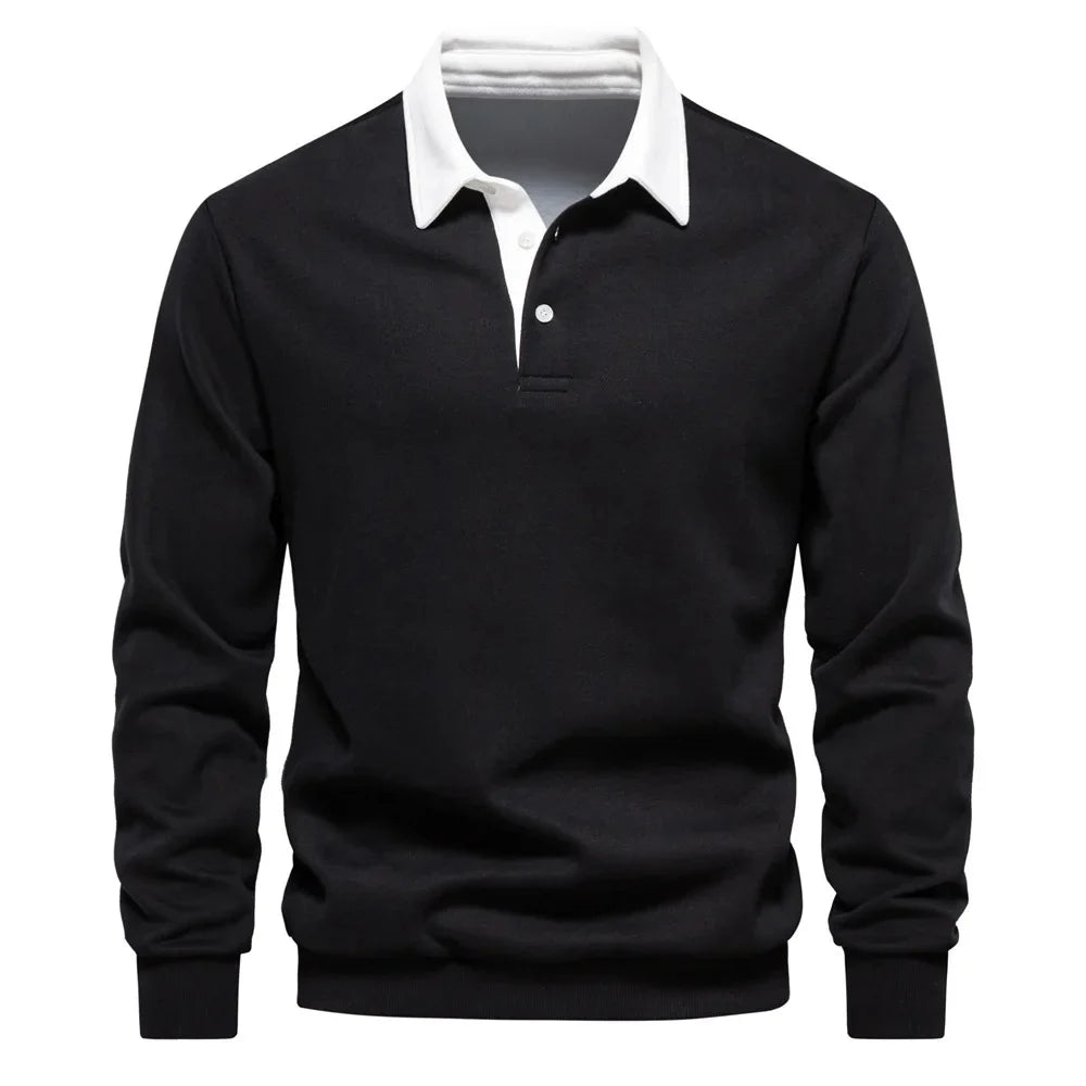 Men's Tailored Long-Sleeve Cotton-Blend Polo Sweater 2