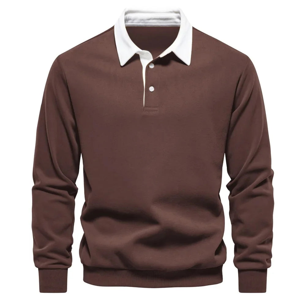 Men's Tailored Long-Sleeve Cotton-Blend Polo Sweater 7