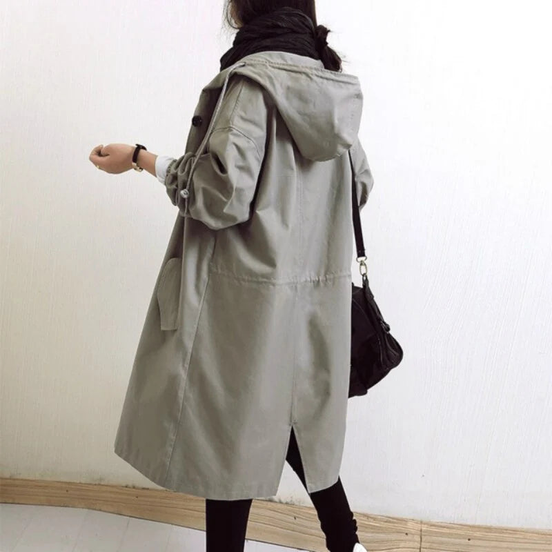 Mid-Length Waterproof Trench Coat for Women with Adjustable Waist 1