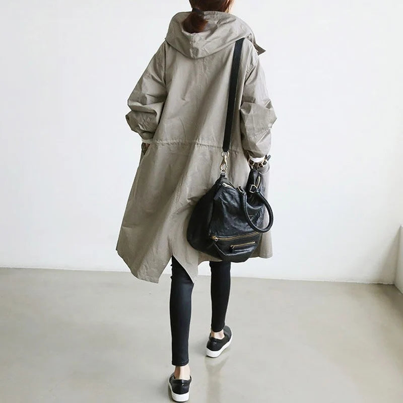 Mid-Length Waterproof Trench Coat for Women with Adjustable Waist 2